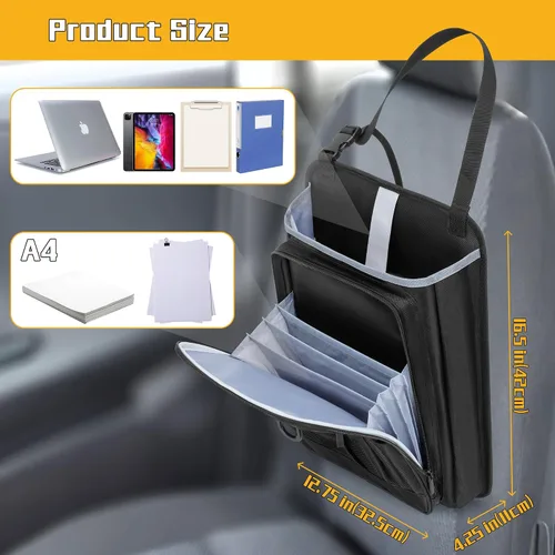 Vista 6 de LUXJA Organizador de asiento delantero de automóvil con bolsillo para archivos de acordeón, organizador de asiento de pasajero con funda para laptop