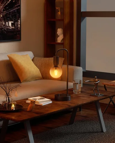 Vista 5 de ONEWISH Lámpara de mesa industrial para dormitorio, lámparas de noche modernas totalmente regulables con bombilla de luz cálida de 2700K