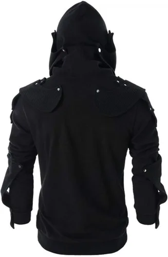 Vista 4 de Muscularfit Sudadera de manga larga con capucha y tachuelas retro de invierno para hombre