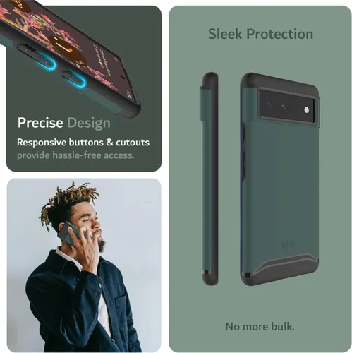 Vista 4 de TUDIA DualShield - Funda diseñada para Google Pixel 6 (2021), [Merge] a prueba de golpes, grado militar, delgada, resistente, de doble capa de Verde