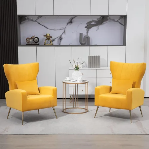 Vista 38 de ZJhome Sillas Modernas para Sala de Estar de Terciopelo Silla de Acento Sillón con Almohada Lumbar, Sillas de Dormitorio de Respaldo Alto Silla