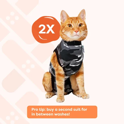 Vista 7 de Traje de recuperación de gato de Suitical, negro, XXXS, Negro (Black Camouflage)