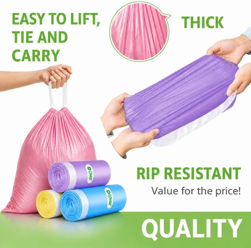 Vista 4 de 4 Gallon 312 Counts Strong Drawstring Trash Bags Garbage Bags by Teivio, Bathroom Trash Can Bin Liners, Small Plastic Bags for home kitchen