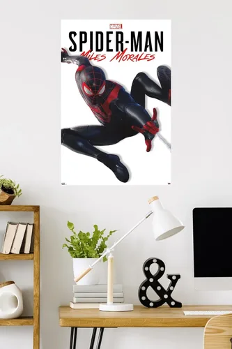 Vista 12 de Trends International Marvel Comics - Póster de pared de la serie Miles Morales, 22.4 pulgadas de largo x 14.7 pulgadas, versión enmarcada de madera