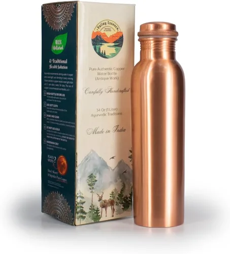 Vista 13 de Botella de agua ayurvédica de cobre puro de alta calidad, 34 onzas, tapa a prueba de fugas, diseño duradero de 11.99 oz Hidratación saludable