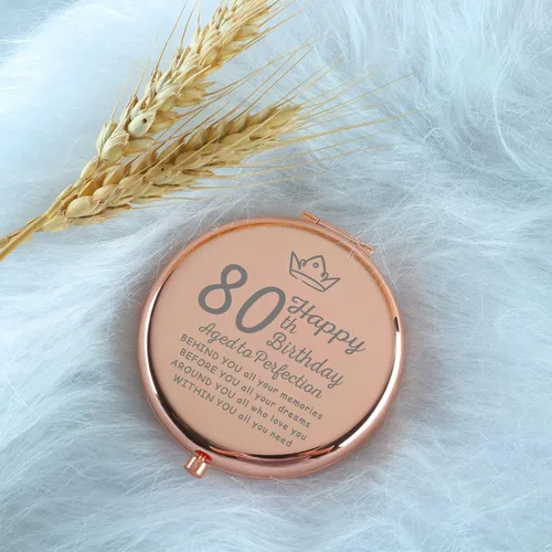 Vista 2 de Best Gifts for 80 Year Old Woman Rose Gold Compact Cute for Purse Travel Folding Hand Mirror for Grandma Wife Teacher Best Friend BFF