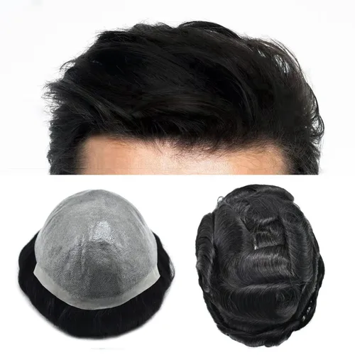 Vista 23 de Toupee - Sistemas de cabello humano para hombre, 0.002 in, piel ultrafina para hombre, tupé en V, polivinílico de poliuretano natural, piezas