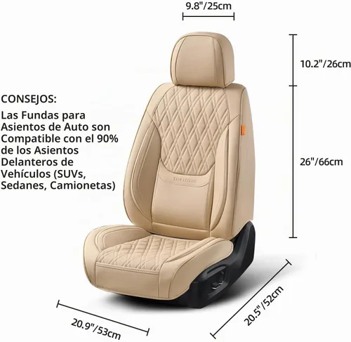 Vista 6 de Fundas de asiento delantero de automóvil, par de fundas de asiento delantero de cuero transpirable con reposacabezas, funda universal de asiento