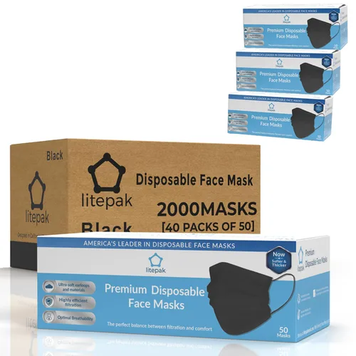 Vista 3 de 2000 máscaras faciales desechables para niños, 3 capas para niños y niñas (negro)