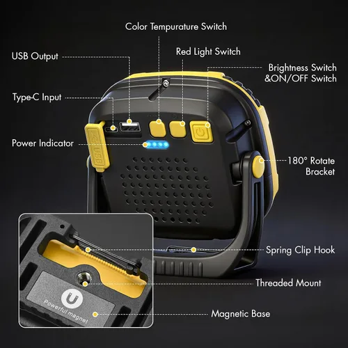 Vista 7 de Luz de trabajo recargable 6000mAh, luz de trabajo magnética Amarillo
