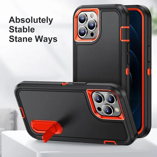Vista 4 de IDweel Funda para iPhone 12 Pro Max con soporte, protección resistente, a prueba de golpes, antiarañazos, ajuste delgado, funda protectora