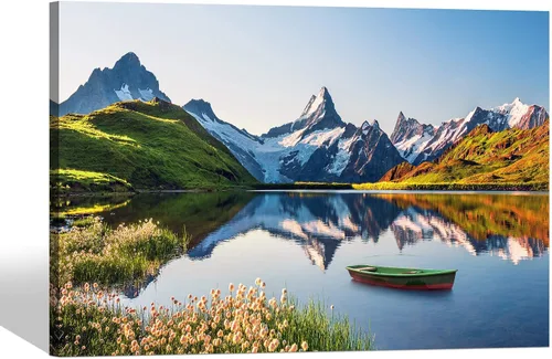 Vista 15 de SD SOFT DANCE - Lienzo de pared con paisaje del lago natural: arte de la naturaleza con escena de atardecer, bosque y montañas, pintura panorámica