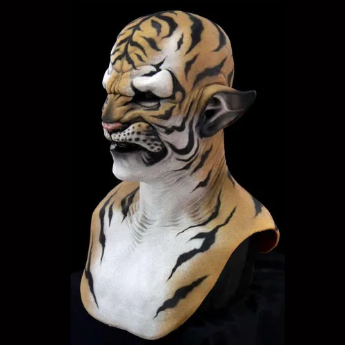Vista 6 de Máscara de tigre de bestia de Halloween para bromas de látex animal para cosplay de espíritu de tigre