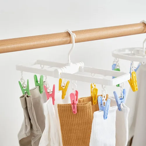 Vista 2 de MXY Pinzas de ropa plegables de plástico para ropa interior, ganchos para ropa interior, ropa sucia, colgador de lencería colorido, 8 pasadores