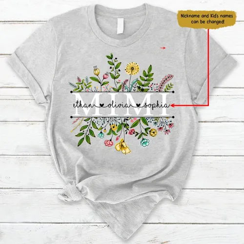 Vista 2 de Custom Mom Mimi and Grandkids Wildflowers Shirt, Customize Grandma Gifts, Gifts for Grandma Nana Gigi Oma Mamaw Yaya