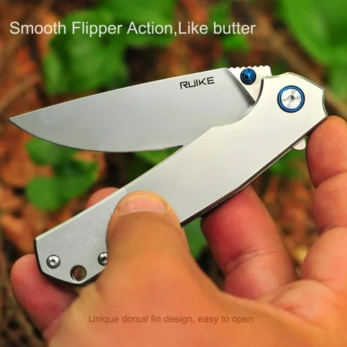 Vista 5 de Cuchillo táctico plegable de bolsillo Ruike para hombres, hoja de acero inoxidable 14C28N, bloqueo de marco, cuchillos pequeños de camping EDC