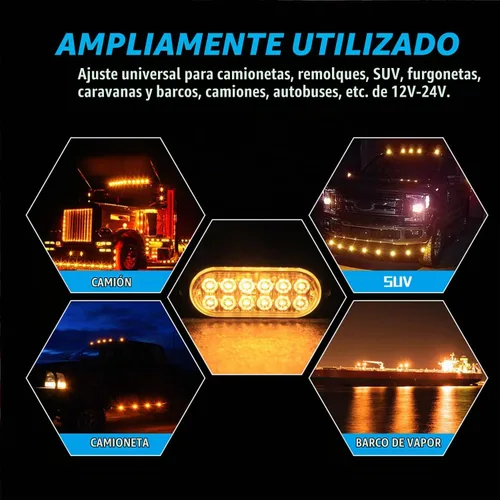Vista 4 de 20 luces estroboscópicas LED de aluminio, 12 LED por luz, 18 modos de flash y constantes, luces de advertencia de doble color ámbar/blanco