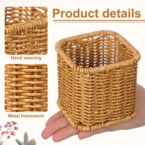 Vista 5 de Yardwe Portalápices tejido de 4 pulgadas, caja de almacenamiento decorativa de papelería para organizador de escritorio de oficina y contenedor
