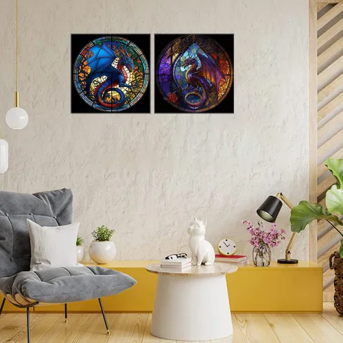 Vista 3 de RYMILIE Kits de Pintura de Diamantes para Adultos - Paquete de 4 Dragón Kits de Arte de Diamantes 5D DIY Taladro Completo Pinturas de Puntos