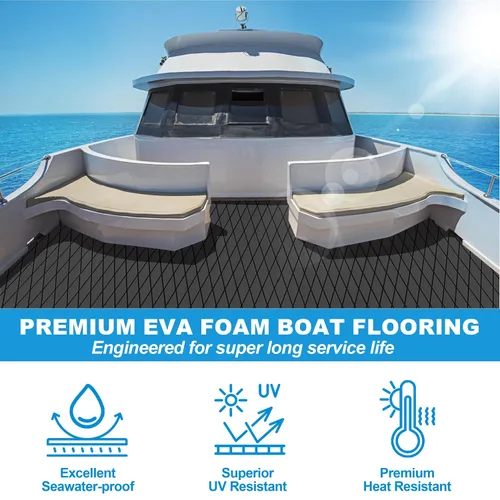 Vista 5 de PrimeZone Paquete de 2 pisos de espuma EVA para barcos, 94.5 x 47.2 pulgadas, impermeable, antideslizante, para cubierta marina, tapete autoadhesivo
