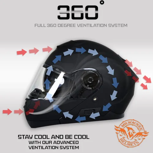 Vista 4 de Milwaukee Helmets Breeze - Casco modular de motocicleta plano negro avanzado con visera desplegable aprobado por DOT MPH9814DOT - XS