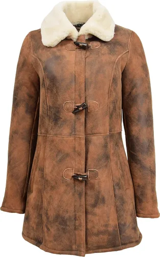 Vista 5 de Abrigo de piel de oveja auténtica para mujer 34 largo con capucha Cognac Shearling chaqueta armas