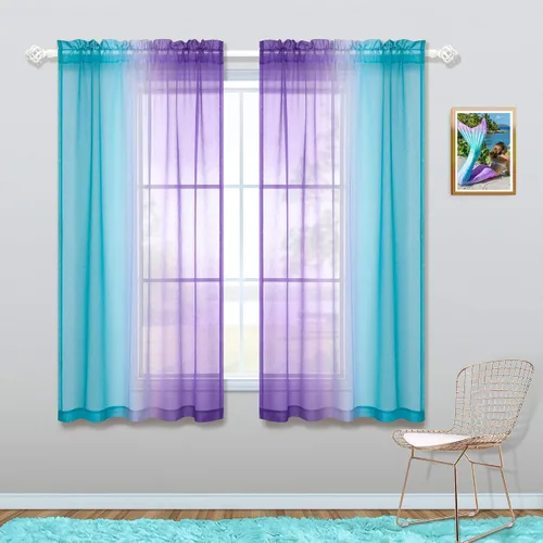 Vista 4 de KOUFALL - Cortinas cortas transparentes de 45 pulgadas de largo para decoración de baño, juego de 2 paneles con bolsillo para barra, cortinas