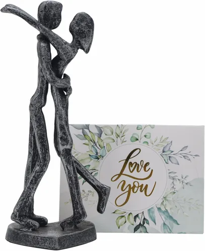 Vista 8 de Regalo de escultura de hierro para 6º aniversario, estatua romántica de pareja para ella, decoración de metal negro hecha a mano, boda, San
