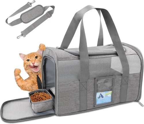 Vista 10 de Transportador Refrze para mascotas aprobado por aerolíneas, transportadores para gatos para gatos medianos y gatos pequeños, transportadores suaves