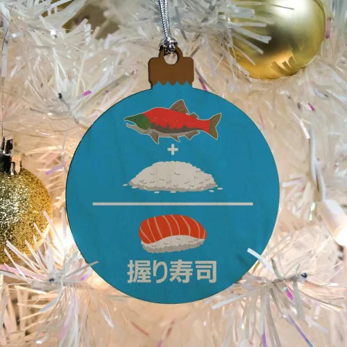 Vista 5 de Salmon Plus Rice equivale a sushi nigiri árbol de Navidad adorno navideño