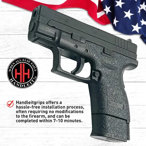 Vista 4 de Handleitgrips Cinta de agarre para pistola compatible con Springfield XD 9/40 Sub Compact - Cinta de agarre de goma texturizada negra, fácil