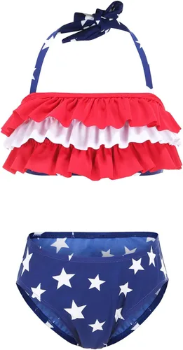 Vista 10 de Traje de baño de dos piezas para niñas, traje de baño hawaiano para niñas de 3 a 16 años Negro Rosa Rojo Floral