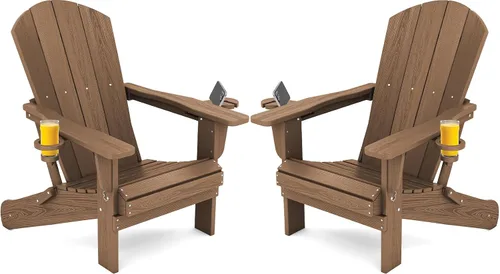 Vista 54 de SERWALL Silla Adirondack con portavasos, sillas Adirondack compuestas de polietileno de alta densidad para exteriores, para todo tipo de clima Café