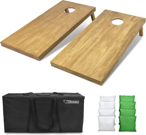 Vista 87 de GoSports 4 ft x 2 ft Regulation Size Wooden Cornhole Boards Set with Light Brown Finish - Includes Carrying Case and Bean Bags Negro- gris