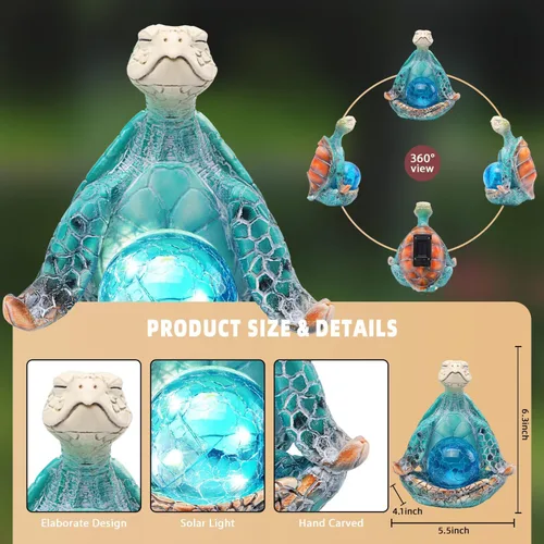 Vista 9 de Decoración solar de jardín de 6.3 pies, regalos de tortugas marinas para mujer Resin Yoga Sea Turtle Statue Coastal Decor for Outdoor Waterproof