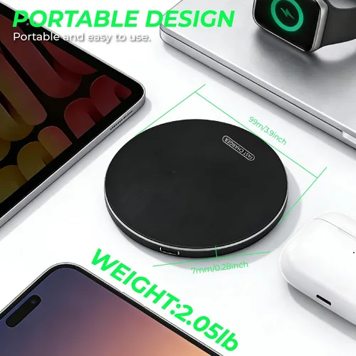 Vista 7 de Cargador inalámbrico rápido de 15 W, compatible con teléfonos Samsung S25/iPhone 17/Android y AirPods/Galaxy Buds, almohadilla de carga