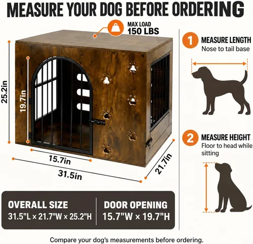Vista 3 de Mueble de jaula para perros pequeños y medianos, 32 pulgadas Marrón