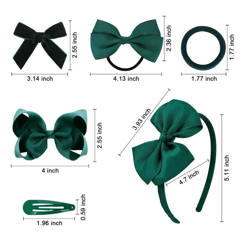 Vista 8 de DEEKA Juego de accesorios para el cabello de uniforme verde oscuro, 15 piezas, lazos para el cabello, pinzas para el cabello, diadema, lazos