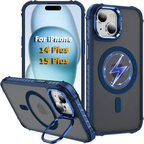 Vista 26 de Funda KETGII para iPhone 13, para iPhone 14, compatible con MagSafe, carga inalámbrica, resistente, a prueba de golpes, pata ajustable, delgada