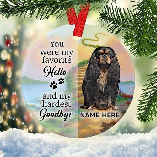 Vista 3 de Prezzy Adorno conmemorativo personalizado para perro Cavalier King, Charles Spaniel, regalos de condolencias de Navidad para la pérdida de un perro