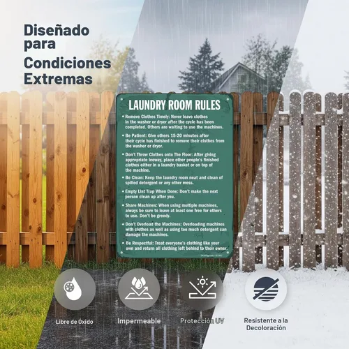 Vista 2 de SmartSign Letrero de metal para lavandería con texto en inglés «Laundry Room Rules – Remove Clothes, Be Clean», 14 x 10 pulgadas, aluminio laminado