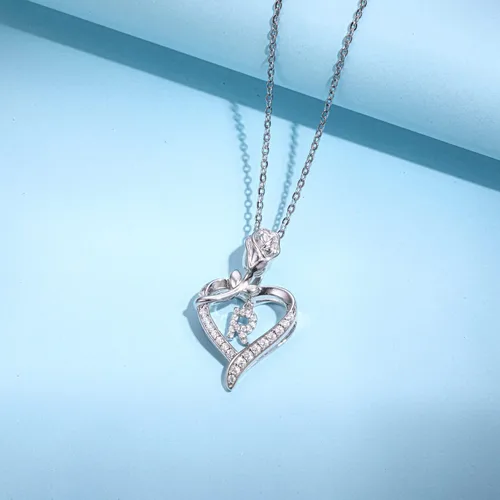 Vista 3 de Agvana Regalos para el día de San Valentín para ella, collares con inicial de plata esterlina para mujer, collar con dije de corazón de flor
