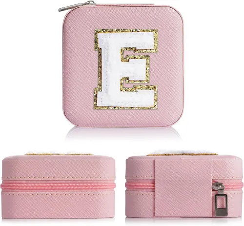 Vista 3 de Joyero pequeño para niñas, joyero con inicial de viaje para niñas Caja organizadora de joyas pequeña Joyero de viaje organizador de joyero Mini