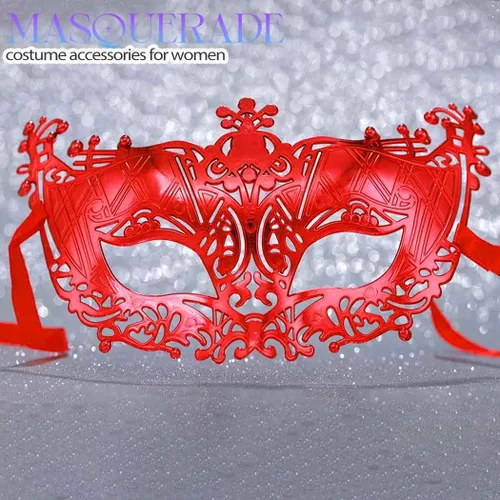 Vista 2 de Yalice Máscara veneciana para mascarada, para mujer, para fiesta, para ojos, accesorios para disfraz Rojo