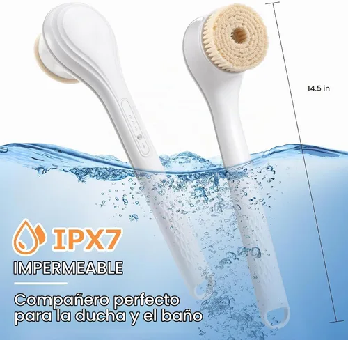 Vista 6 de Cepillo corporal eléctrico recargable para ducha, cepillo de baño exfoliante de mango largo para ducha, aplicador de loción para la espalda