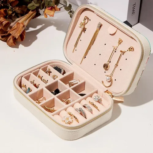 Vista 7 de Double Layer Portable Travel Mini Jewelry Case Display Storage Holder Boxes Vintage Pink Roses Romantic Blue