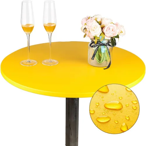 Vista 17 de JISEN Mantel elástico ajustable redondo de licra para cóctel con brillo metálico, cubierta de mesa con tapa de 61 cm, color dorado