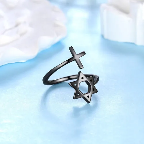 Vista 63 de Jewmon Anillo de plata de ley con estrella de David para mujer – Anillo ajustable Magen David – Amuleto Wicca – Regalos judíos