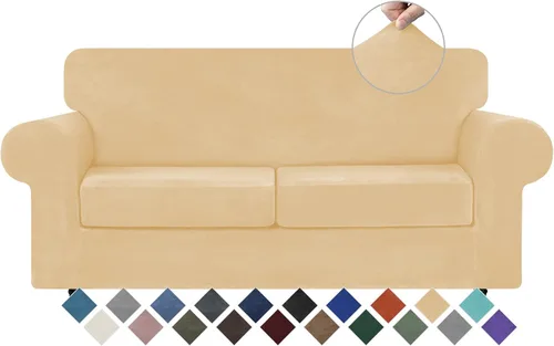 Vista 57 de WEERRW 4 Piezas Fundas de Terciopelo de Alta Elasticidad para Sofá de 3 Cojines Fundas de Sofá, Protector de Muebles Lavable con Parte Inferior