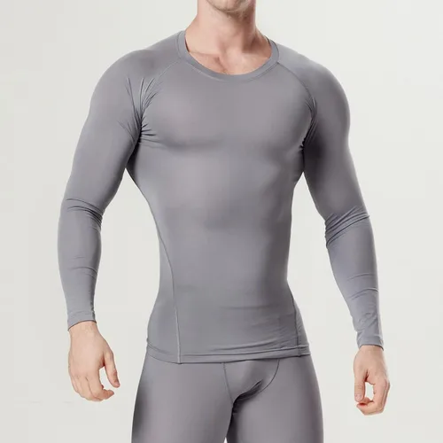 Vista 4 de dfen Camisetas de compresión de secado rápido para hombre con capa base se adaptan a Cool Gear con cuello redondo y manga larga